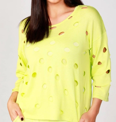 French Kyss Solid Holey Crew Top In Lime In Green
