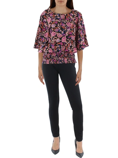Sam & Jess Womens Floral Smocked Waist Blouse In Multi