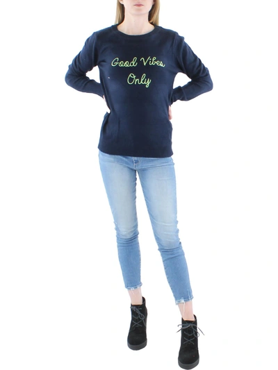 Lea & Viola Womens Embroidered Knit Pullover Top In Blue