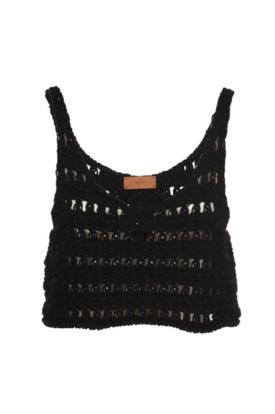 Alanui Crochet Knit Cropped Top In Black