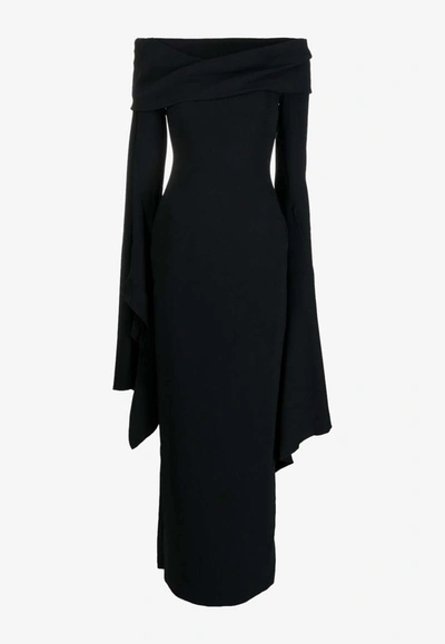 Solace London Arden Off-shoulder Maxi Dress In Black