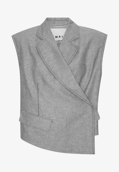 Remain Asymmetric Mélange Wrap Waistcoat In Grey