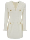 BALMAIN WHITE CROPPED JACKET WITH JEWEL BUTTONS IN TWEED WOMAN