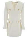Balmain Button-embellished Tweed Minidress In White