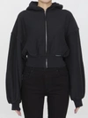 Alexander Wang Cropped Zip Up Cotton Hoodie In Grey