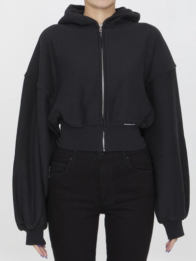 Alexander Wang Cropped Zip Up Hoodie In Classic Terry In Faded Black