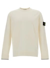Stone Island White Crewneck Sweater With Logo Patch In Wool Blend Man In White