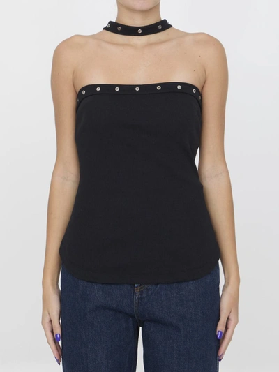 Attico Halterneck Ribbed Cotton Tank Top In Black