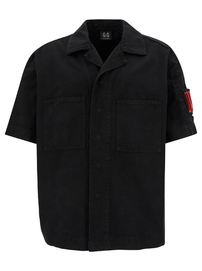 44 LABEL GROUP BLACK BOWLING SHIRT WITH LOGO PATCH IN COTTON DENIM MAN