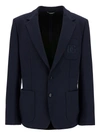 DOLCE & GABBANA BLUE SINGLE-BREASTED JACKET WITH TONAL DG LOGO EMBROIDERY IN VISCOSE BLEND MAN