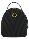 PINKO 'LOVE CLICK' BLACK BACKPACK WITH LOVE BIRDS DIAMOND LOGO DETAIL IN CHEVRON LEATHER WOMAN