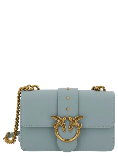 Pinko 'mini Love Bag Icon' Light Blue Shoulder Bag With Logo Patch In Smooth Leather Woman