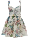 ZIMMERMANN MINI MULTICOLOR DRESS WITH BELT AND FLOREAL PRINT IN LINEN AND SILK WOMAN