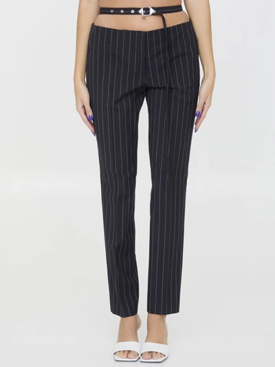 Attico Cut-out Pinstriped Tailored Trousers In Blue