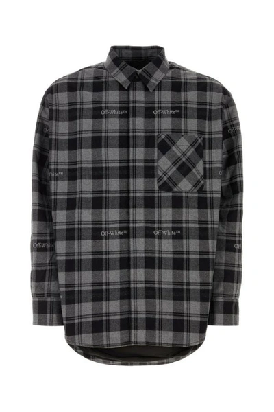 OFF-WHITE OFF WHITE MAN EMBROIDERED FLANELL OVERSIZE SHIRT