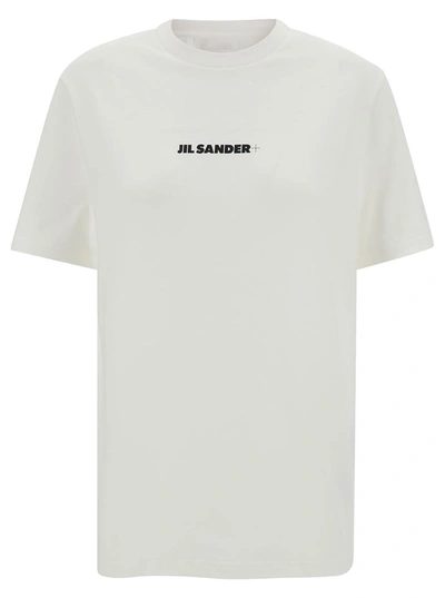 JIL SANDER WHITE T-SHIRT WITH CONTRASTING LOGO PRINT IN COTTON WOMAN