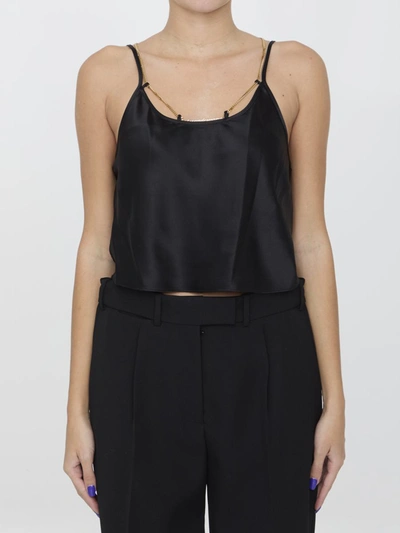 Alexander Wang Silk Charmeuse Cami Top With Logo Nameplate In Black