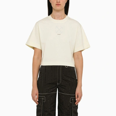 Off-white Logo-embellished Cropped Cotton T-shirt In Cream