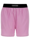TOM FORD PINK SATIN SHORTS WITH LOGO ON WAISTBAND IN STRETCH SILK WOMAN