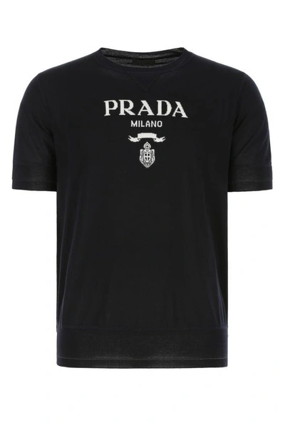 Prada Wool And Cashmere Crew-neck Sweater In Blue