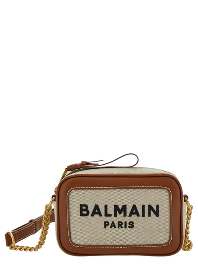 Balmain 'b-army' Brown Crossbody Bag With Contrasting Logo Detail In Leather Woman In Beige