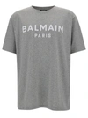 BALMAIN GREY CREW NECK T-SHIRT WITH LOGO PRINT ON THE CHEST IN COTTON MAN