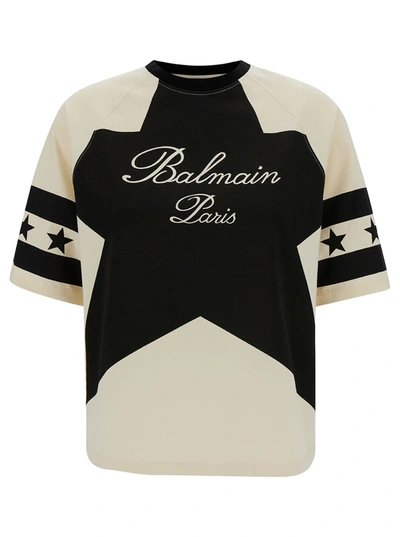 Balmain Stars Logo-print Cotton T-shirt In Multi-colored