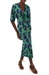 DVF VALERIE FLORAL RUCHED TIE FRONT MIDI DRESS