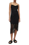 Allsaints Womens Black Ulla Square-neck Draped Stretch Recycled-polyester Midi Dress