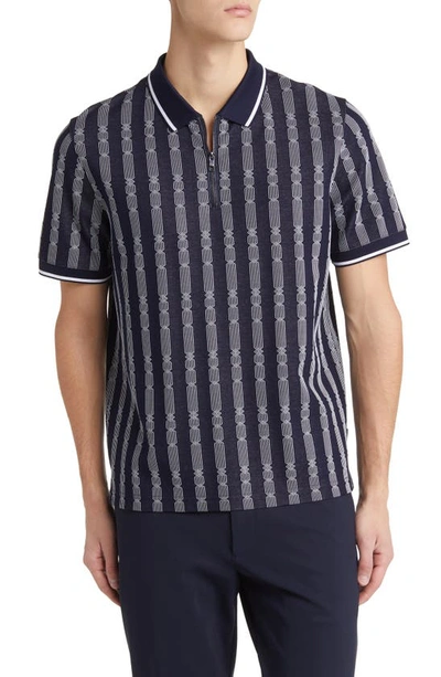 TED BAKER ICKEN REGULAR FIT CABLE STRIPE JACQUARD ZIP POLO