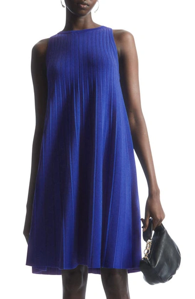 Cos Pleated A-line Mini Dress In Blue