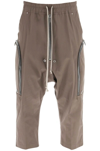 Rick Owens 'bauhaus Bela' Cropped Cargo Trousers In Organic Cotton In Cream