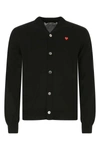 Comme Des Garçons Play Midnight Wool Cardigan With Ribbed Hem In Black