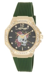 I TOUCH ED HARDY SILICONE STRAP WATCH, 38MM