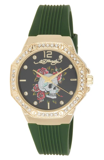 I Touch Ed Hardy Silicone Strap Watch, 38mm In Green