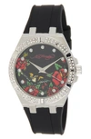 I TOUCH CRYSTAL ROSE DIAL SILICONE STRAP WATCH, 38MM X 42MM