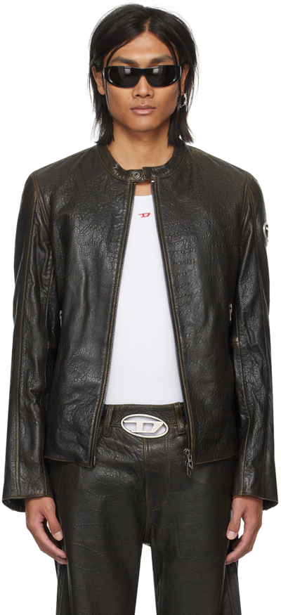 Diesel Brown L-cobbe Leather Jacket In 7bb