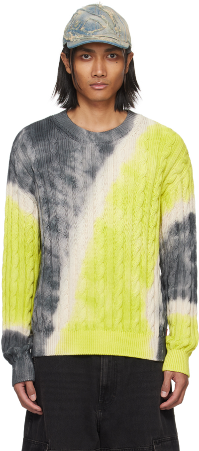 Diesel Men's K-janci Cable-knit Tie-dye Sweater In Green