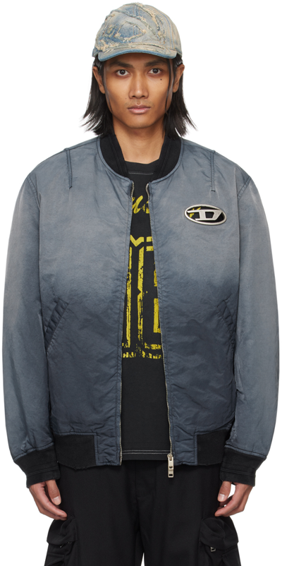 Diesel J-kepes Distressed Bomber Jacket In Slate Blue