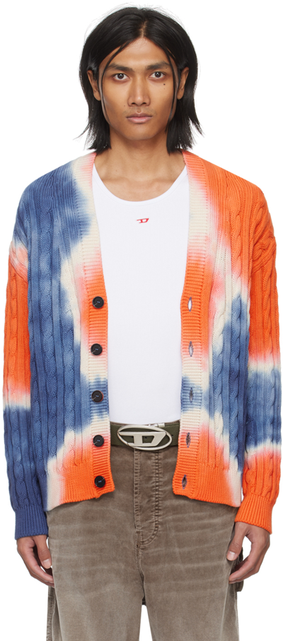Diesel Tie-dye Cardigan In Cable-knit Cotton In 3bx
