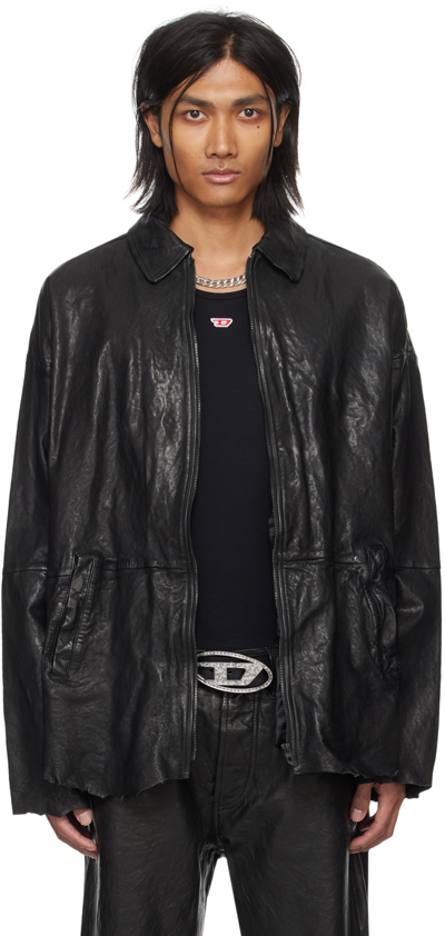 Diesel L-stoller-treat Leather Jacket In Black