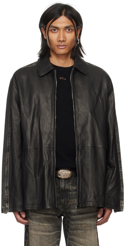Diesel L-stoller Leather Jacket In Nero Grigio