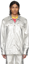 Anna Sui Silver Buttoned Faux-leather Jacket In Silver