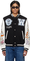 Off-white Logic Patch Varsity Jacket In Black/white