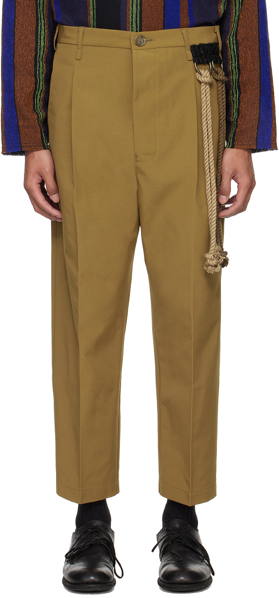 Song For The Mute Tan Pleated Trousers In Khaki