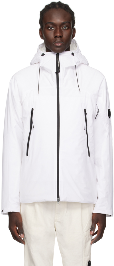 C.p. Company Lens-detail Zip-up Hooded Jacket In Cream