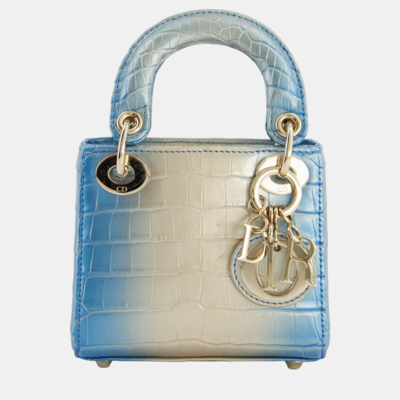 Pre-owned Dior Christian  Blue Nacre Crocodile Micro Lady  Bag With Champagne Gold Hardware