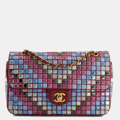 Pre-owned Chanel Burgundy Medium Classic Single Flap Bag Mosaic Embellished With Gold Hardware