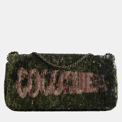 Pre-owned Chanel Limited Edition Khaki Sequin Coco Cuba Bag In Green