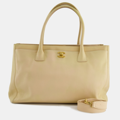 Pre-owned Chanel Vintage Beige Executive Tote Bag In Leather With 24k Gold Hardware